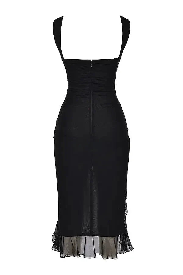 Midi Dress | Women's Ruched Asymmetric Hem