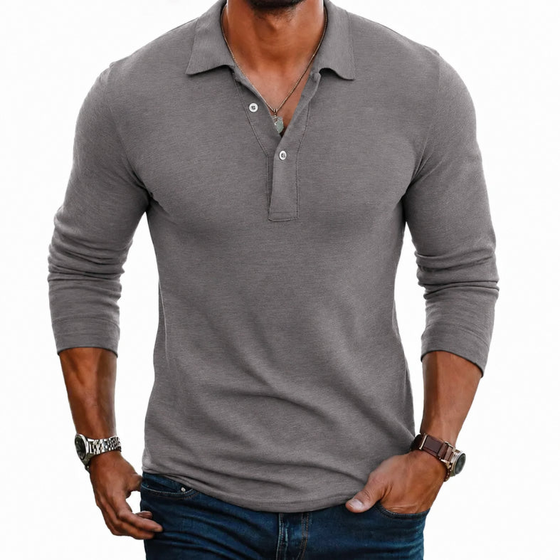 Long Sleeve Polo Shirt | Button Placket Lapel Collar