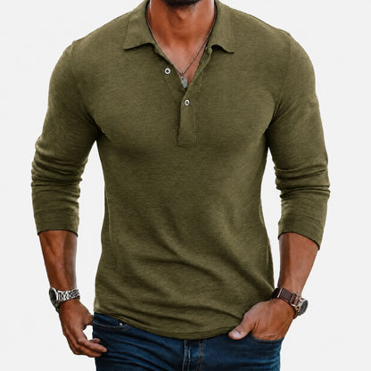 Long Sleeve Polo Shirt | Button Placket Lapel Collar
