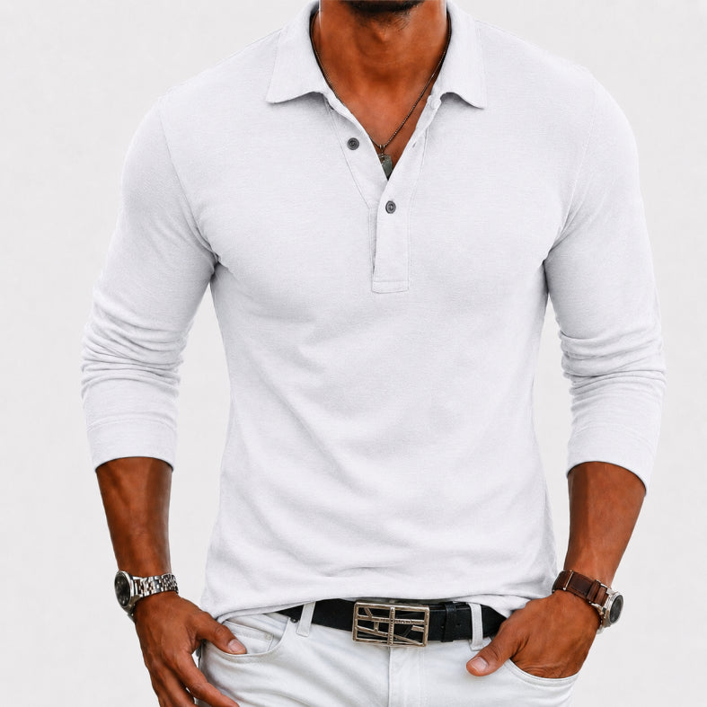 Long Sleeve Polo Shirt | Button Placket Lapel Collar