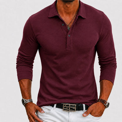 Long Sleeve Polo Shirt | Button Placket Lapel Collar