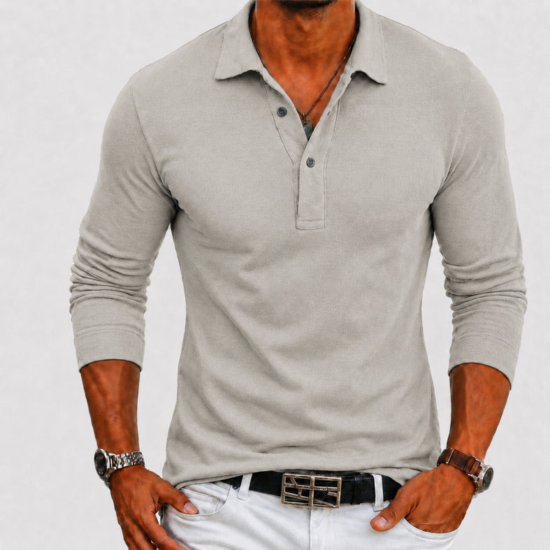 Long Sleeve Polo Shirt | Button Placket Lapel Collar