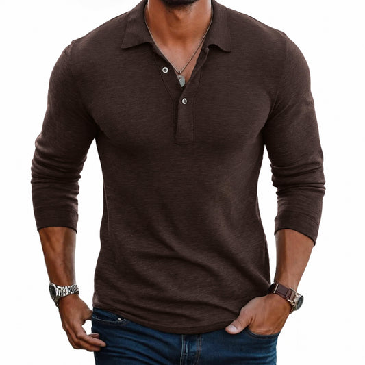 Long Sleeve Polo Shirt | Button Placket Lapel Collar