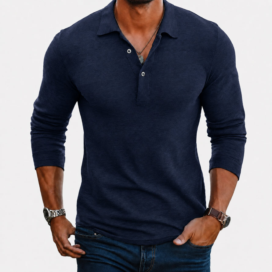 Long Sleeve Polo Shirt | Button Placket Lapel Collar