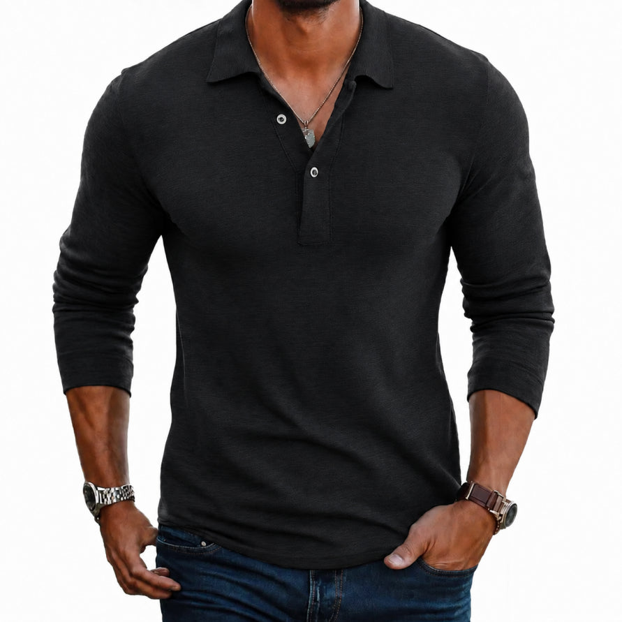 Long Sleeve Polo Shirt | Button Placket Lapel Collar
