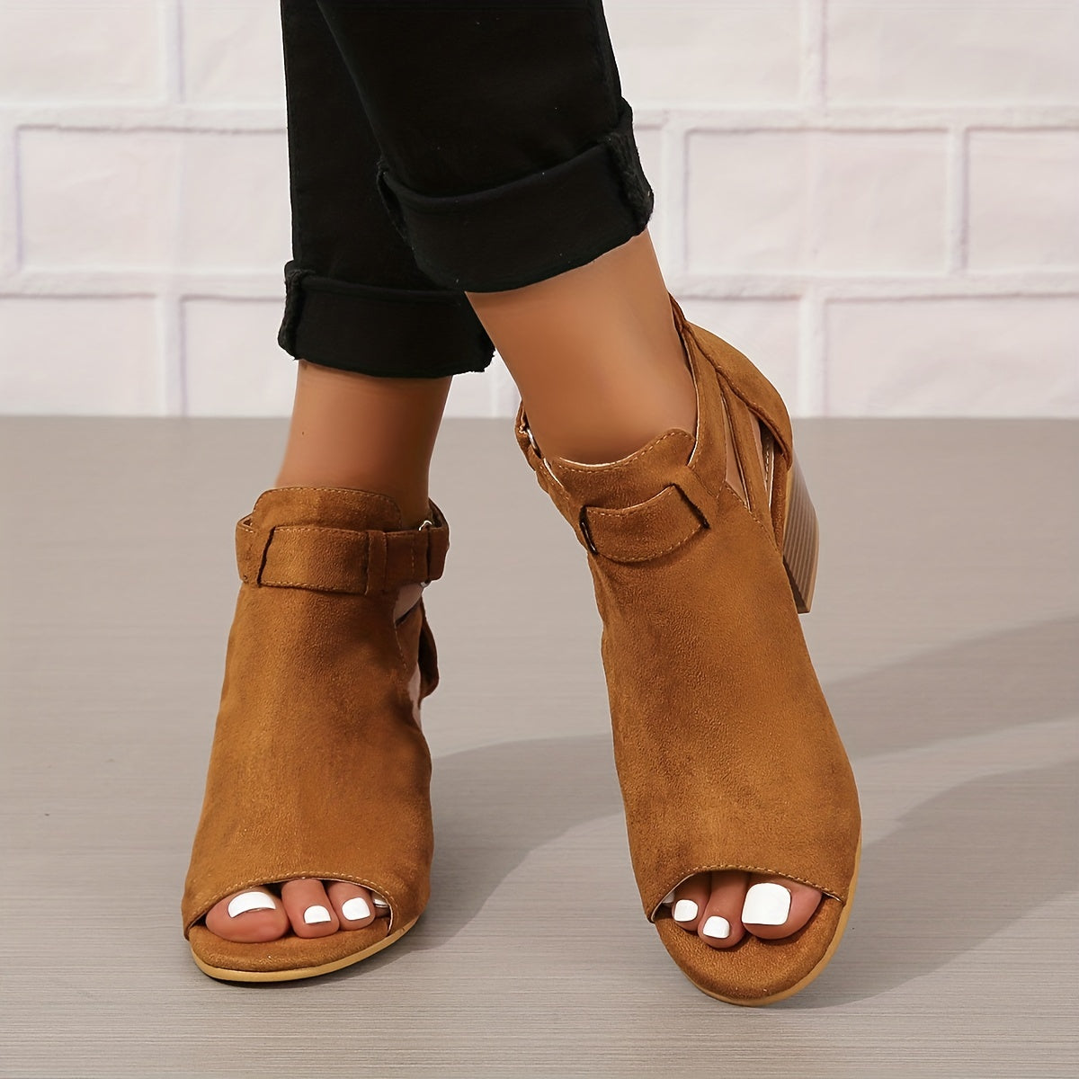 Elegant Peep-Toe Block Heel Sandals
