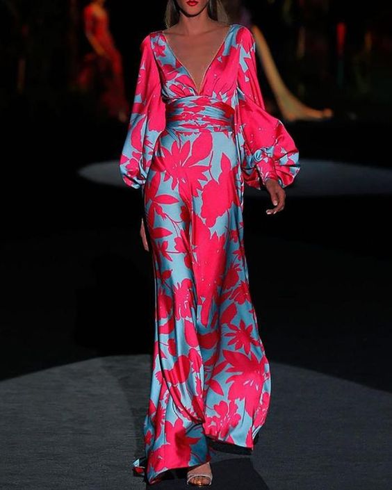 Elegant Maxi Dress | Women's V-Neck and Long Sleeve