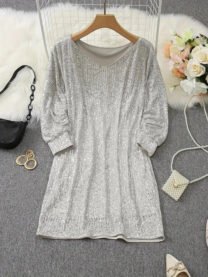 Sequin Mini Dress | Long Sleeve with Relaxed Fit