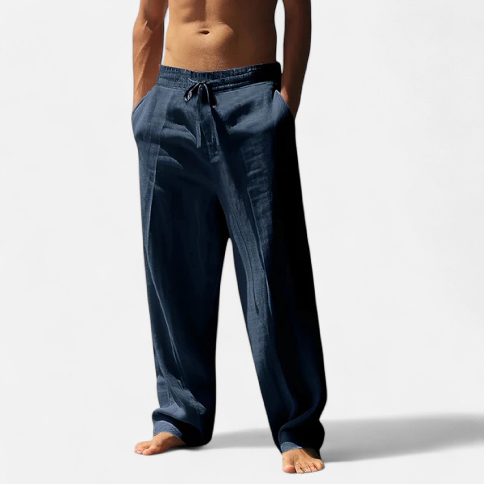 Relaxed Drawstring Wide-Leg Linen Trousers