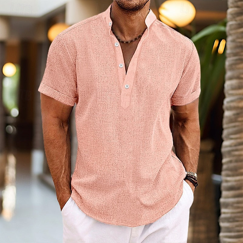 Lightweight Shirt Men's Short Sleeve Band Collar