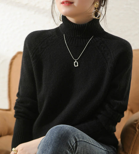 Turtleneck Knit Jumper | Slim Fit with Cable Detail