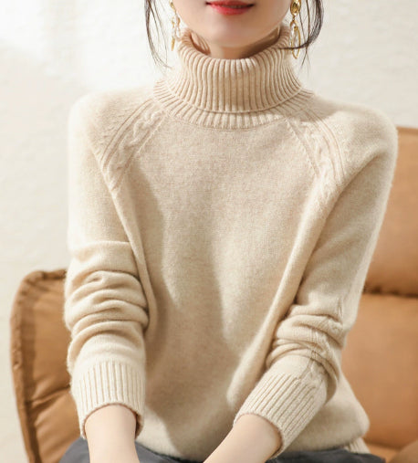 Turtleneck Knit Jumper | Slim Fit with Cable Detail