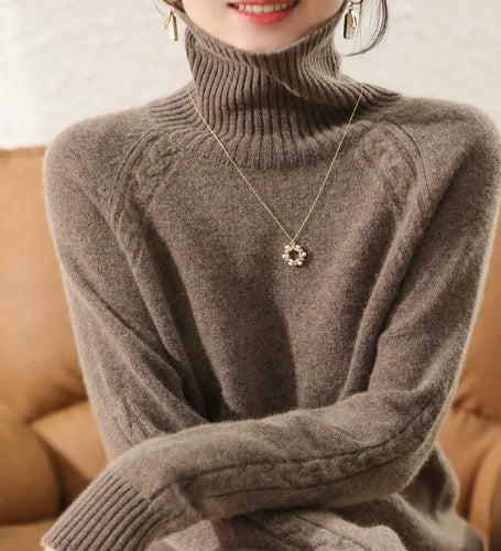 Turtleneck Knit Jumper | Slim Fit with Cable Detail