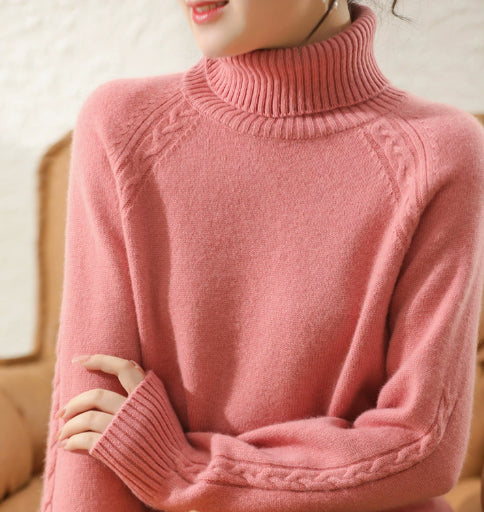Turtleneck Knit Jumper | Slim Fit with Cable Detail
