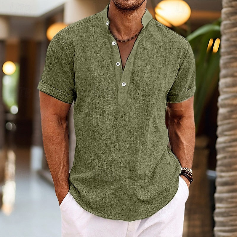 Lightweight Shirt Men's Short Sleeve Band Collar