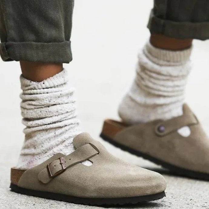Elegant Clog Sandals Suede Buckle