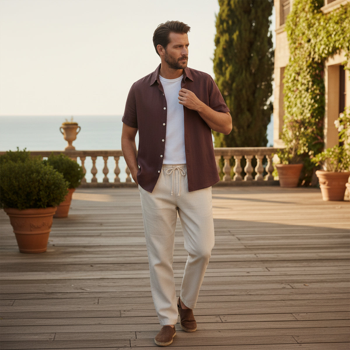 Men’s Two-Piece Linen Shirt & Trousers Set