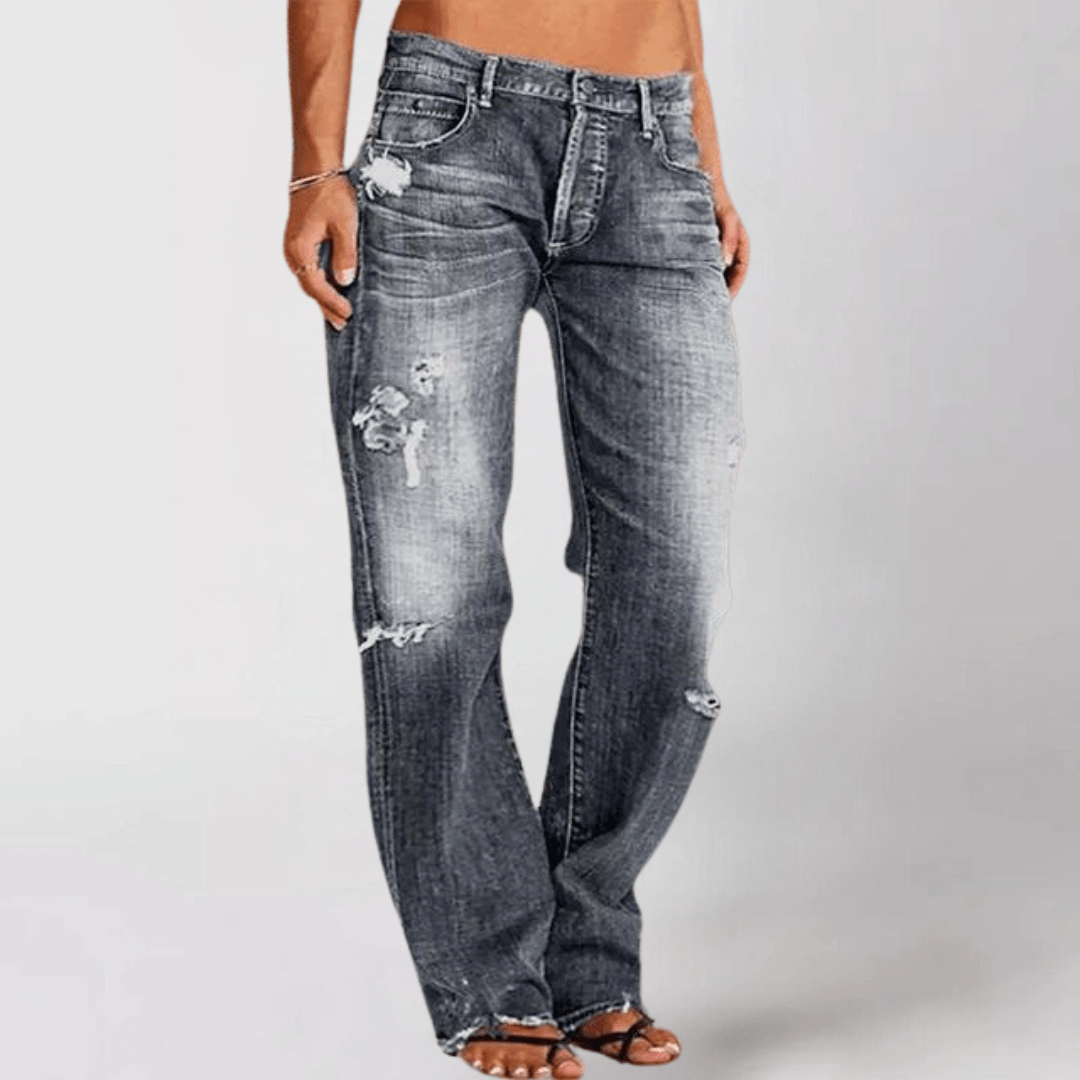 Wide Leg Jeans | Distressed Ripped Style