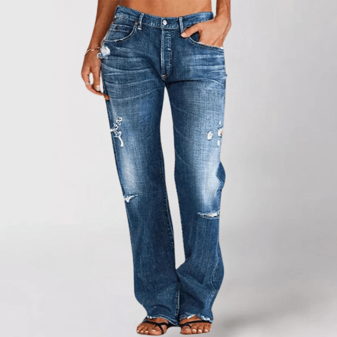 Wide Leg Jeans | Distressed Ripped Style