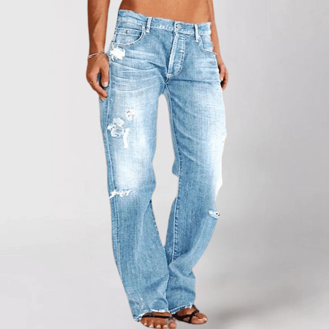 Wide Leg Jeans | Distressed Ripped Style