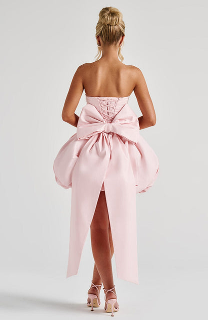 Women’s Strapless Puff Ball Mini Dress | Boned Bodice Lace Up Back With Detachable Bow