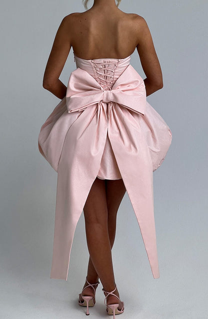 Women’s Strapless Puff Ball Mini Dress | Boned Bodice Lace Up Back With Detachable Bow
