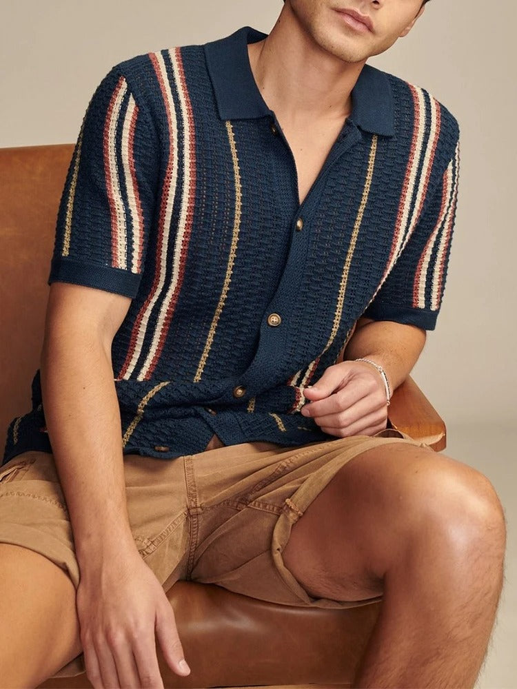 Men’s Summer Striped Open Knit Shirt
