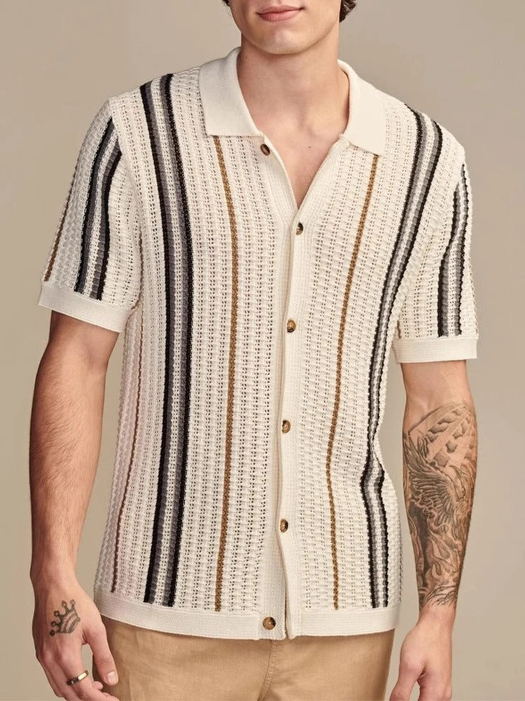 Men’s Summer Striped Open Knit Shirt
