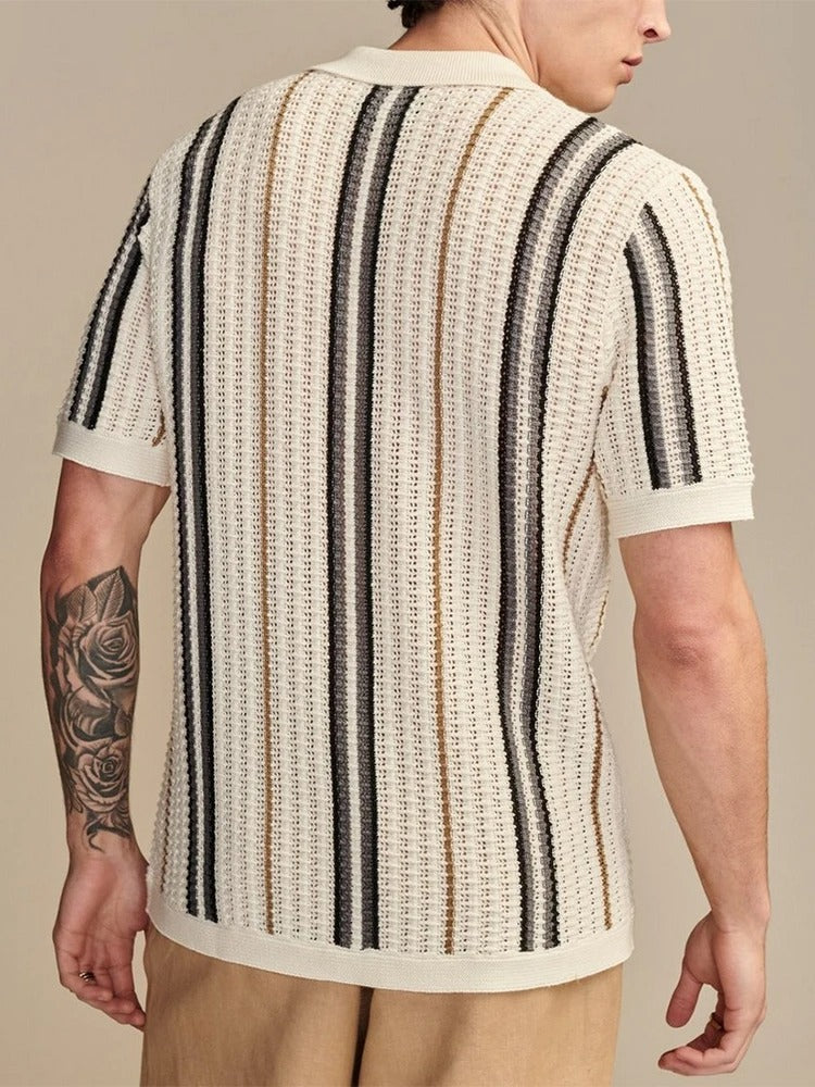 Men’s Summer Striped Open Knit Shirt