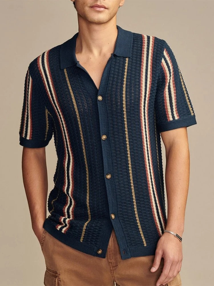 Men’s Summer Striped Open Knit Shirt