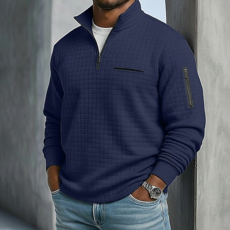 Men's Casual Long Sleeve Waffle Sweater Angle