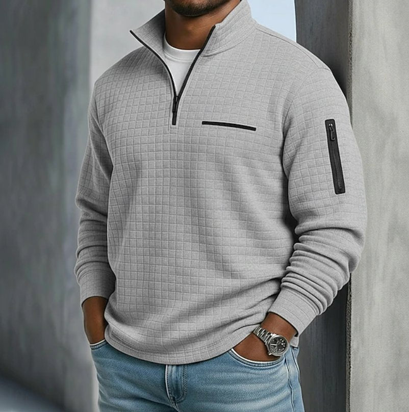 Men's Casual Long Sleeve Waffle Sweater Close Up