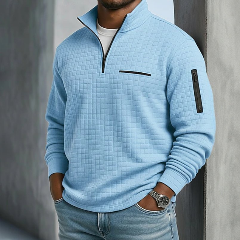 Men's Casual Long Sleeve Waffle Sweater Front
