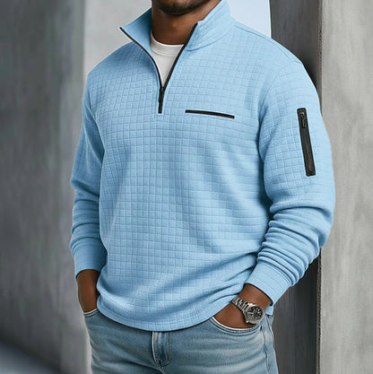 Men's Casual Long Sleeve Waffle Sweater Front