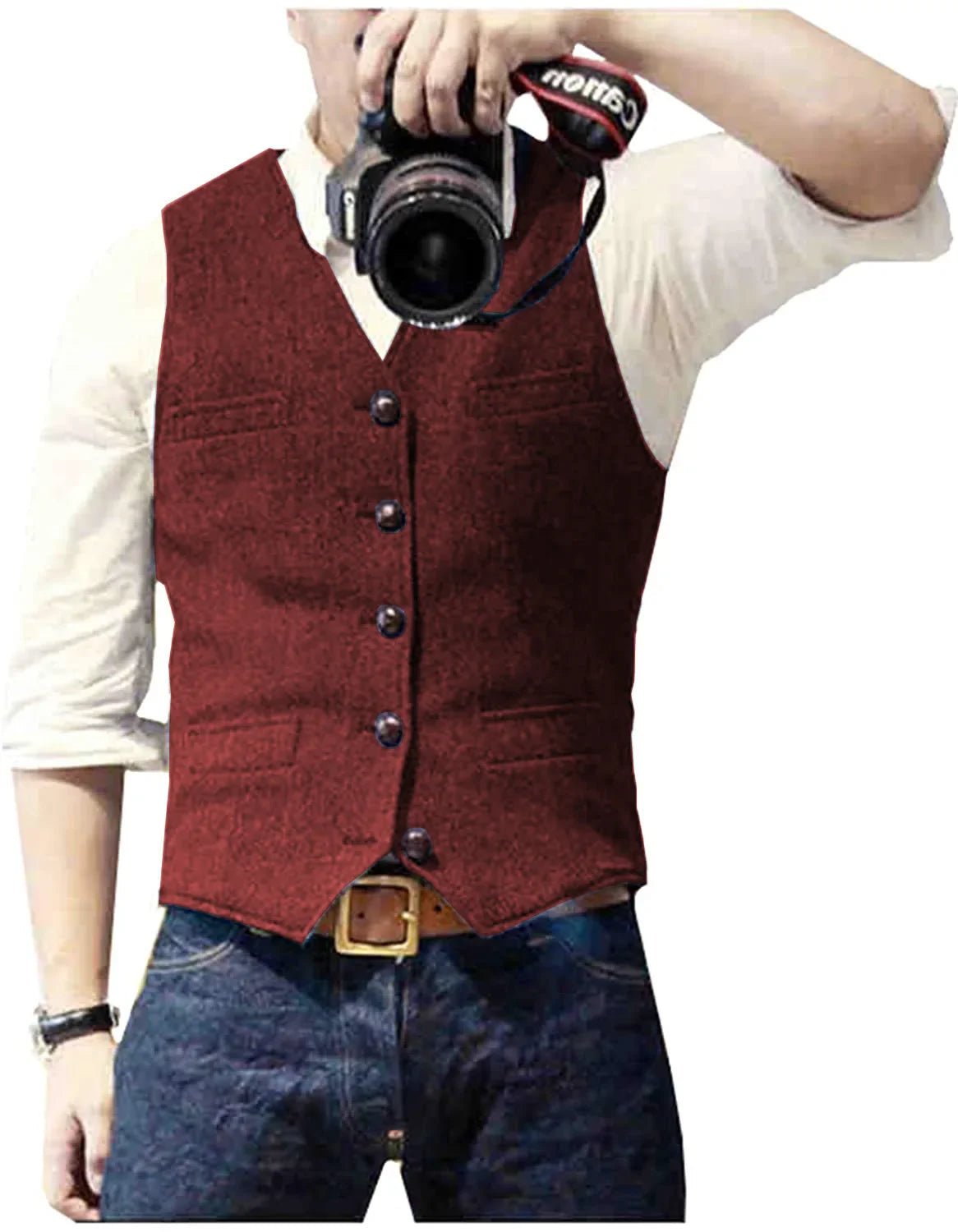 Men's Classic Herringbone Tweed Waistcoat | Smart Occasion Wear Close Up
