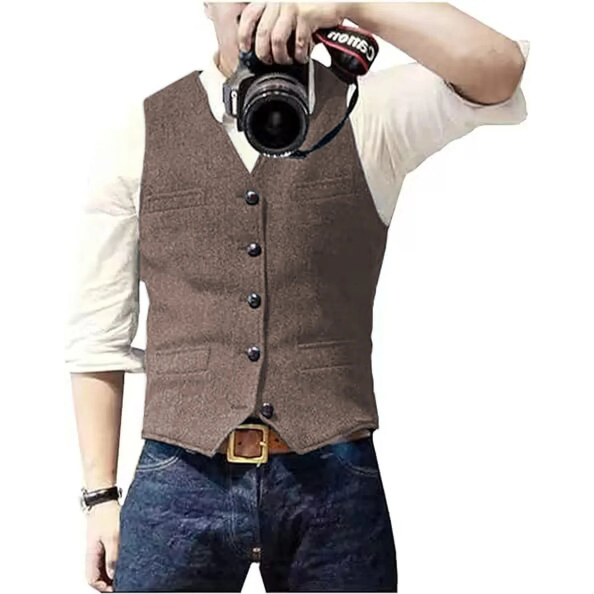 Men's Classic Herringbone Tweed Waistcoat | Smart Occasion Wear Detail