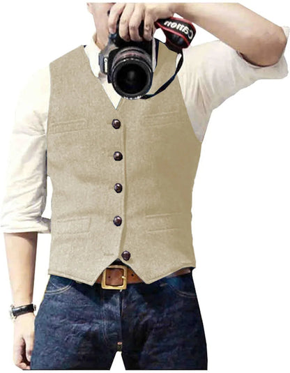 Men's Classic Herringbone Tweed Waistcoat | Smart Occasion Wear View 13