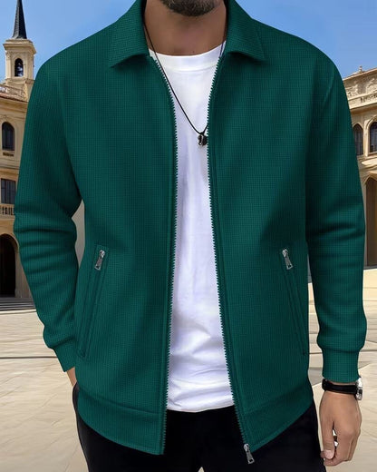 Men's Classic Textured Athletic Jacket with Zip Front Back