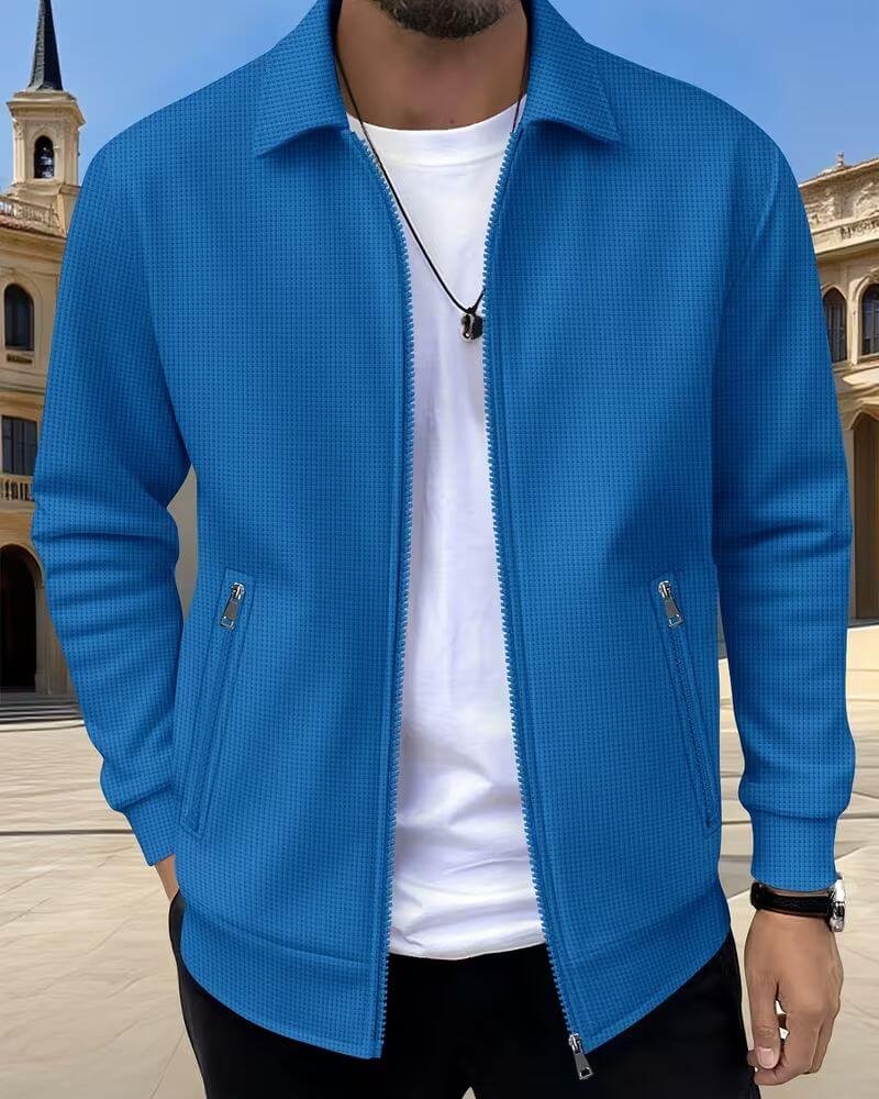Men's Classic Textured Athletic Jacket with Zip Front Close Up