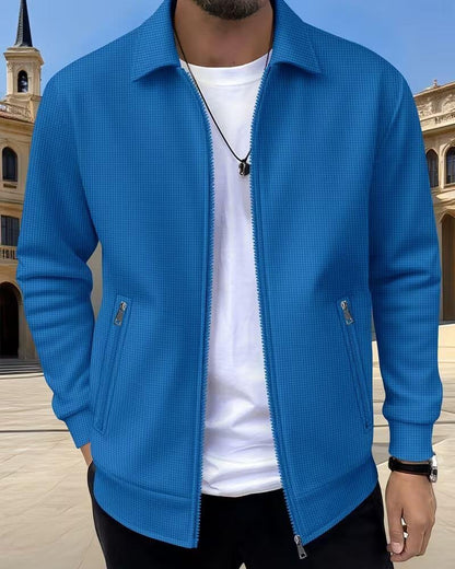 Men's Classic Textured Athletic Jacket with Zip Front Close Up