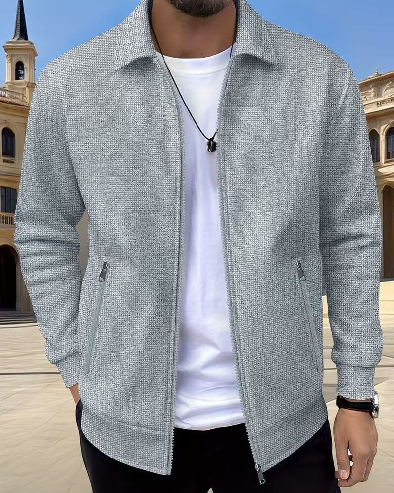 Men's Classic Textured Athletic Jacket with Zip Front Front