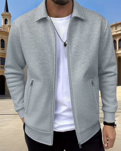 Men's Classic Textured Athletic Jacket with Zip Front Front