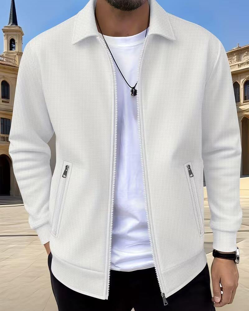 Men's Classic Textured Athletic Jacket with Zip Front Side