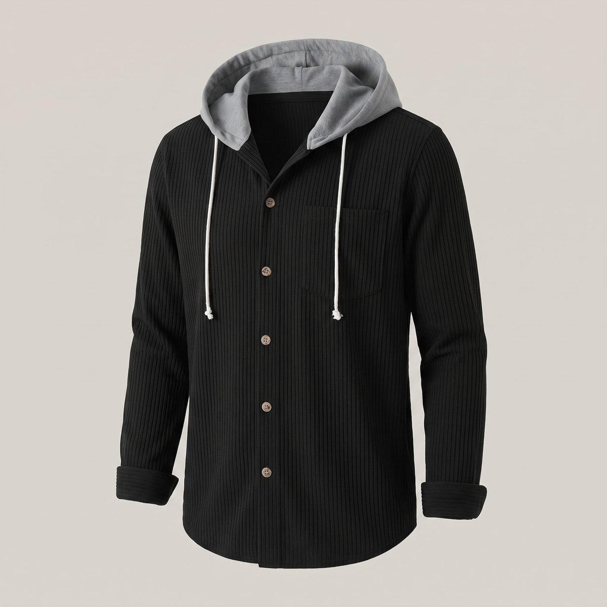 Men's Corduroy Hoodie with Adjustable Hood Close Up