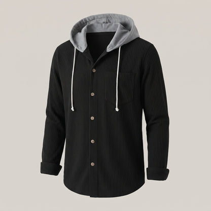 Men's Corduroy Hoodie with Adjustable Hood Close Up