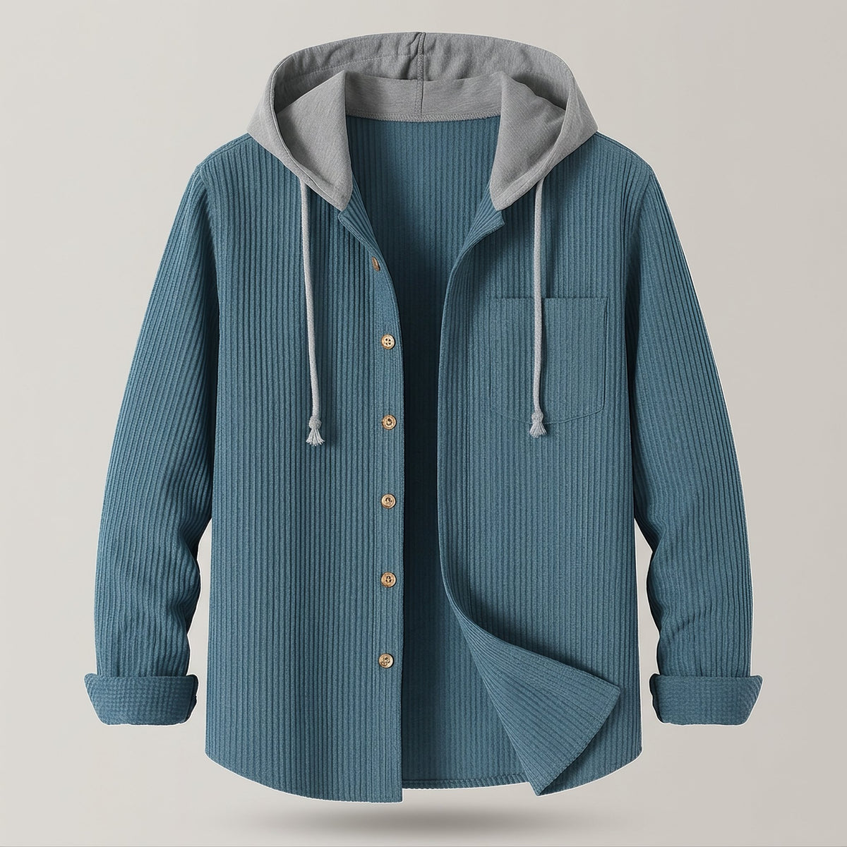 Men's Corduroy Hoodie with Adjustable Hood Front