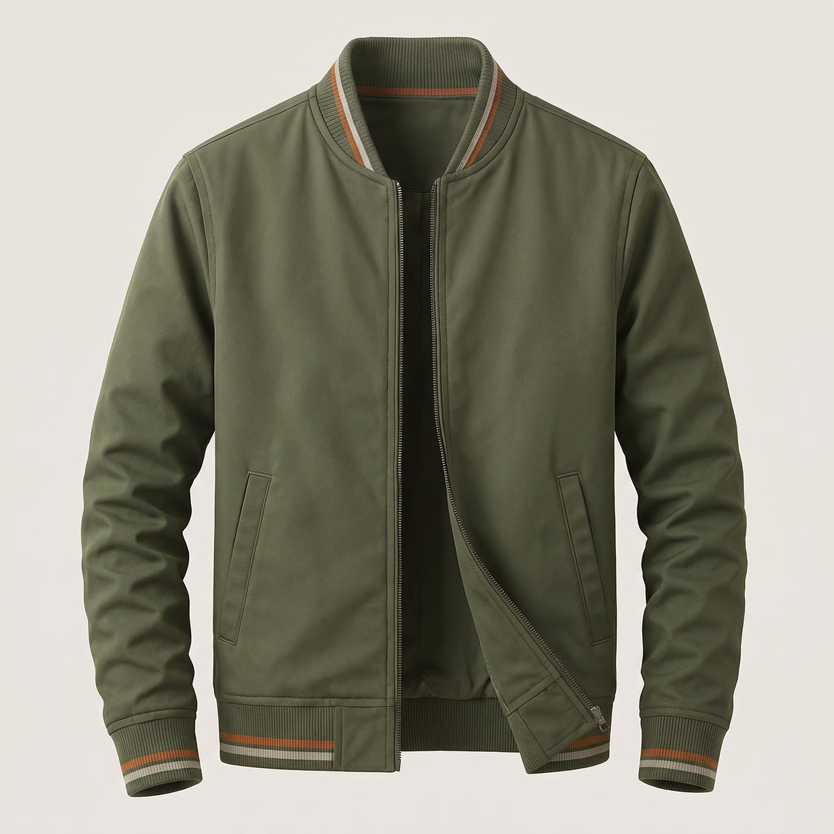 Men's Cotton Blend Parker Jacket with Ribbed Trim Angle
