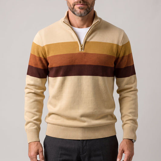 Men's Cotton Stripe Pullover with Quarter-Zip Hero