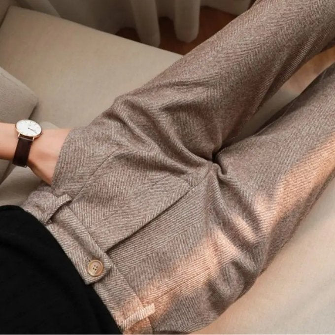 Men's Herringbone Wool Trousers | Tailored Smart Fit Back