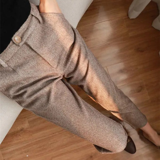 Men's Herringbone Wool Trousers | Tailored Smart Fit Front